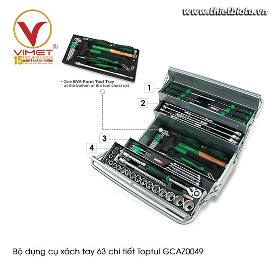 Bộ dụng cụ xách tay 63 chi tiết Toptul GCAZ0049